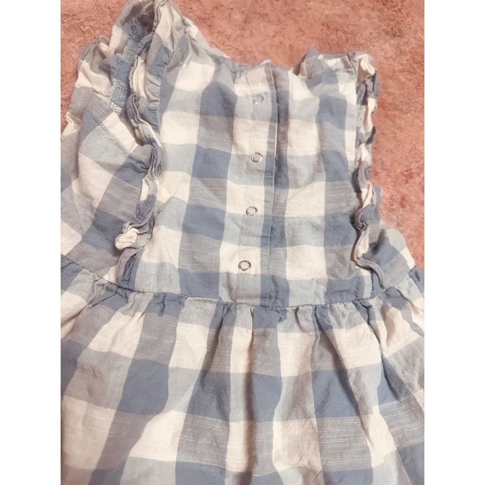 Pehr Kids Green White Gingham Organic Cotton Ruffle Dress 3T